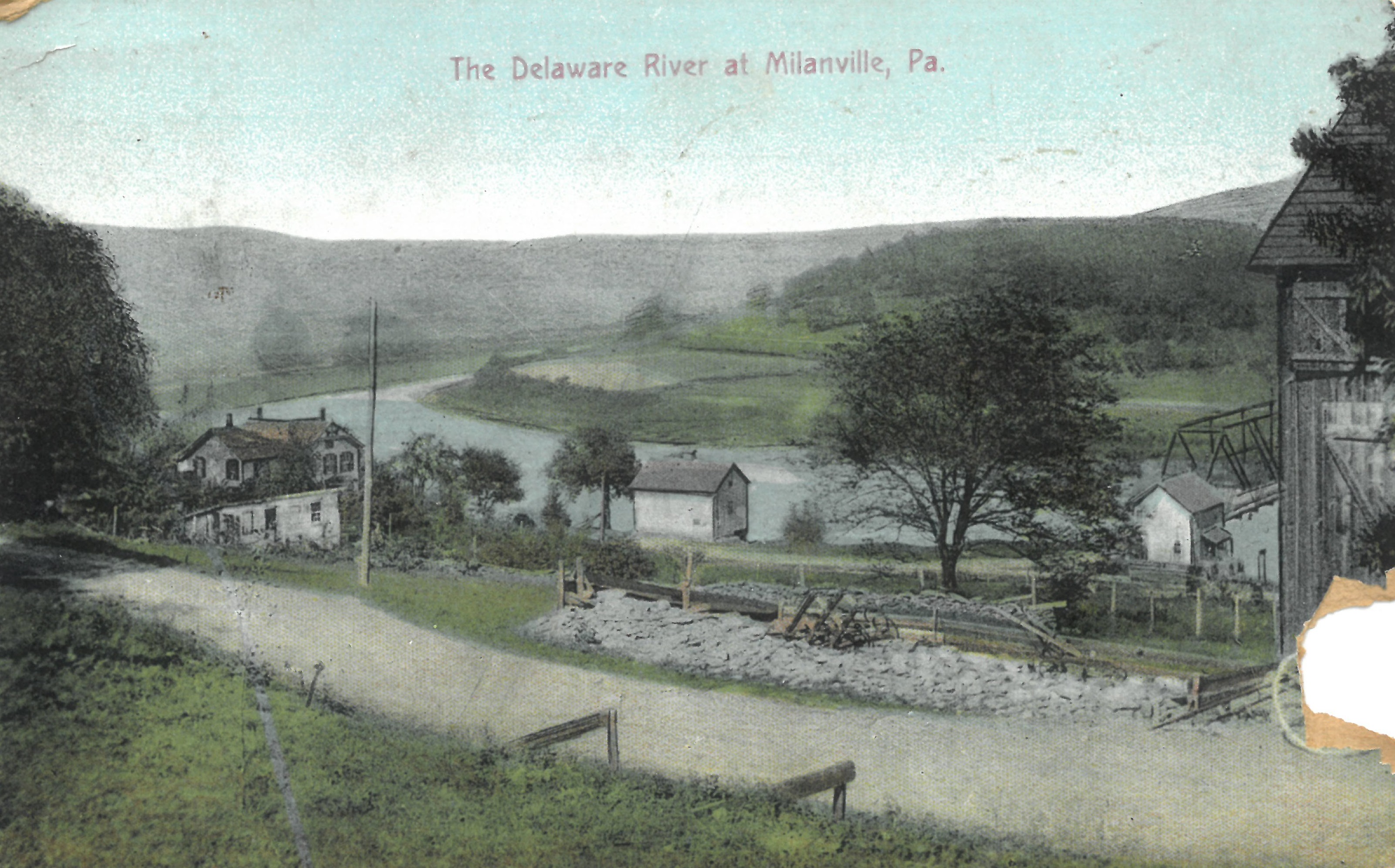 The Delaware River at Milanville, Pa., message on the back dated August 19, 1912, addressed to "Master Geri Perri, Minisink Ford, Sull. Co., N.Y."