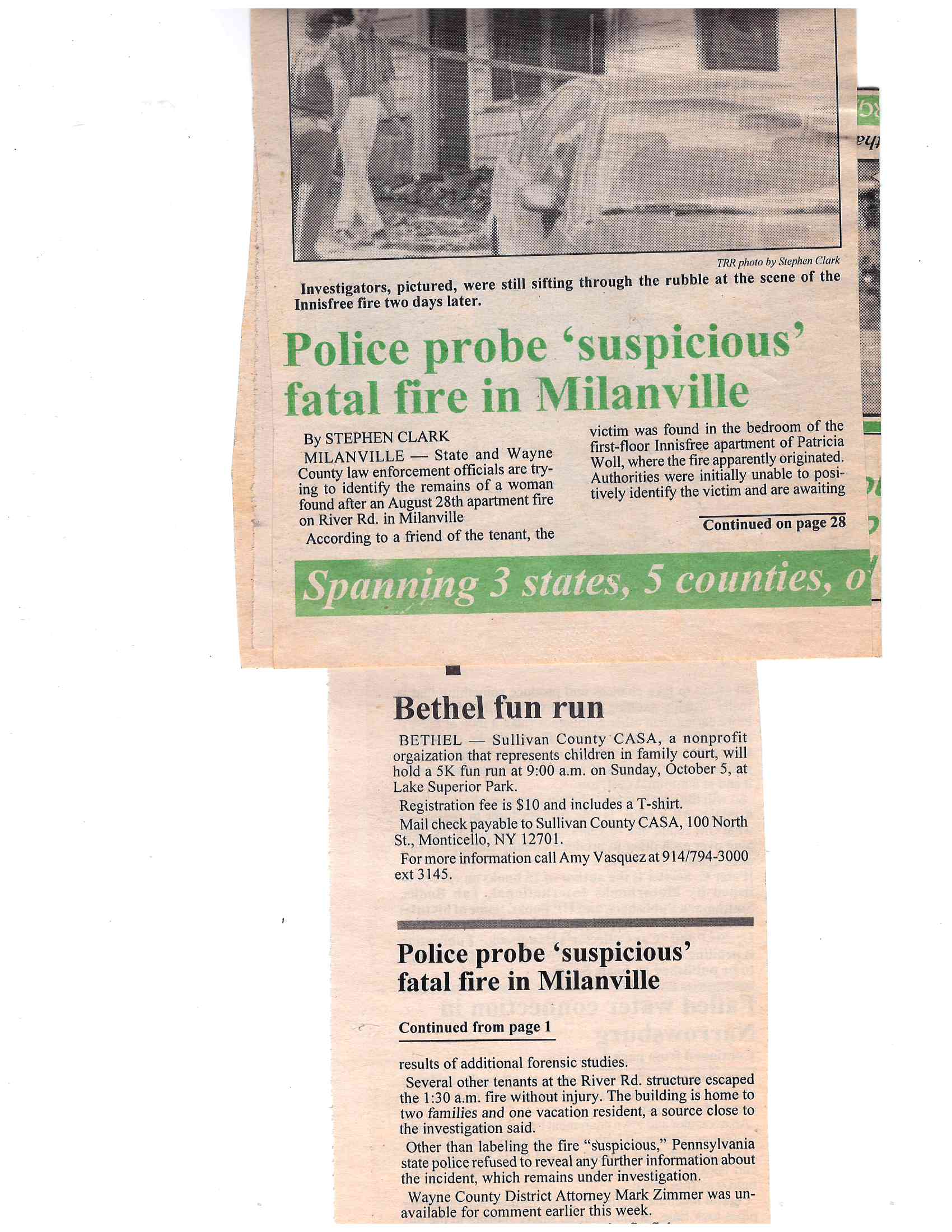 News clips on arson-homicide investigation